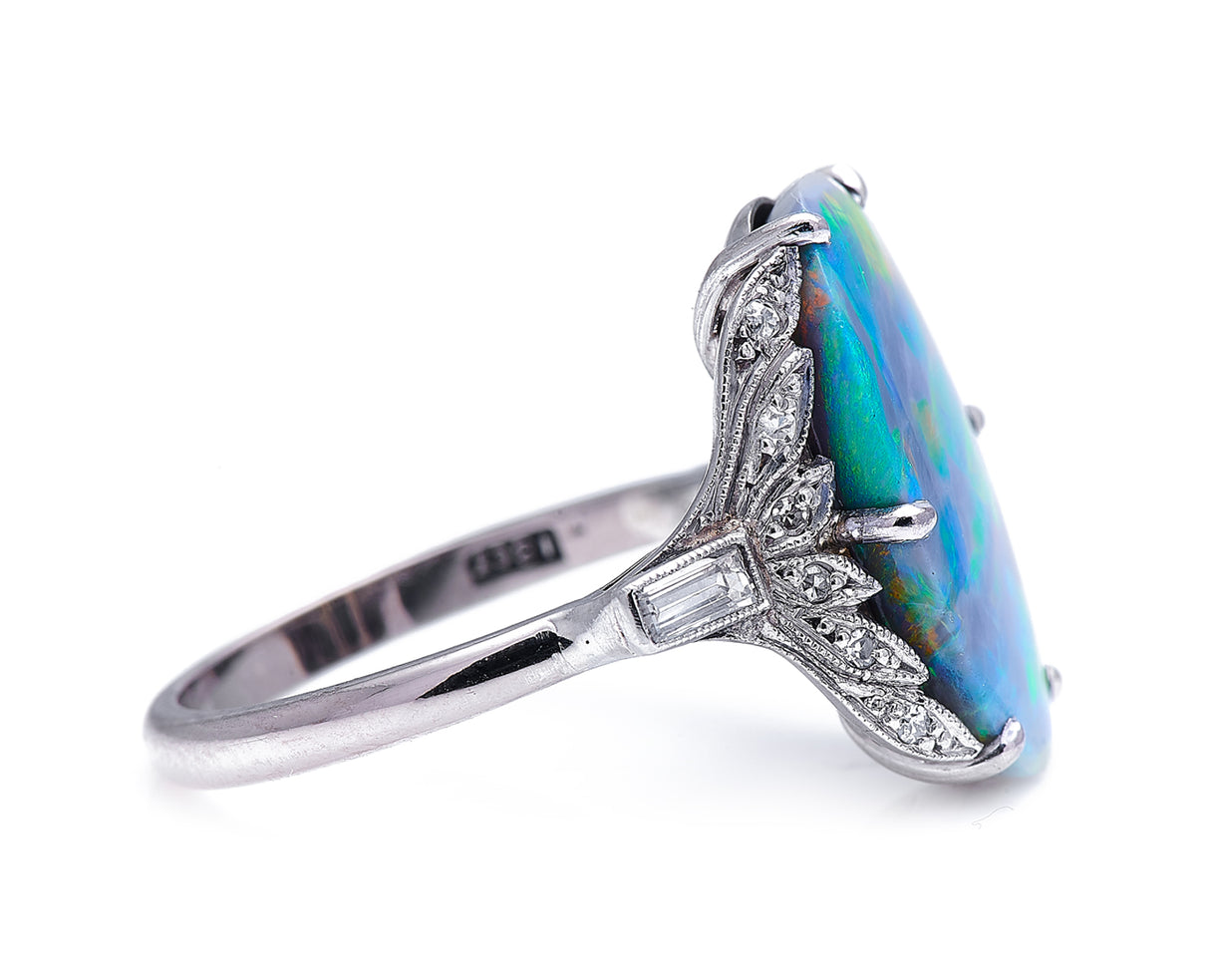 Art Deco, 18ct white gold, black opal and diamond ring