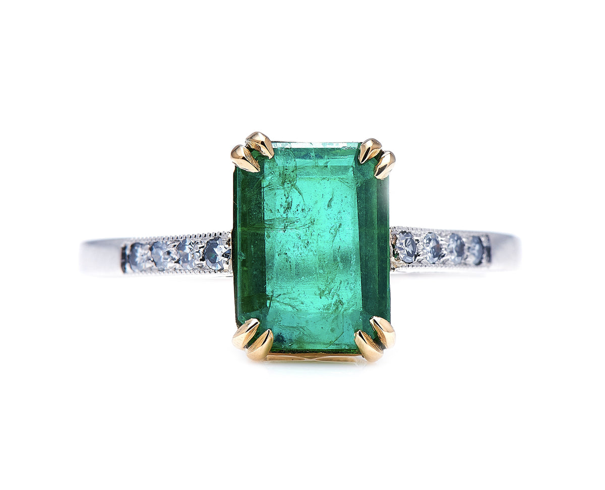 Art Deco, platinum, emerald and diamond ring