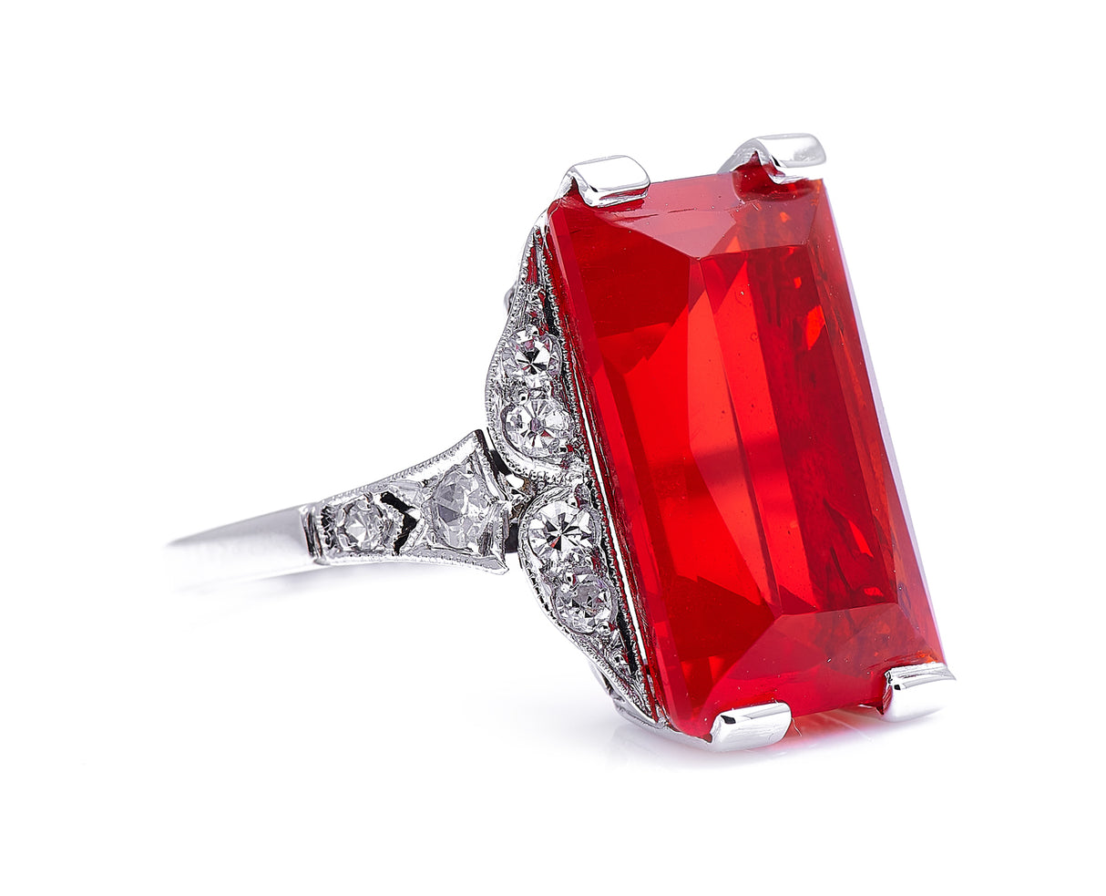 Art Deco, 18ct white gold, fire opal and diamond ring