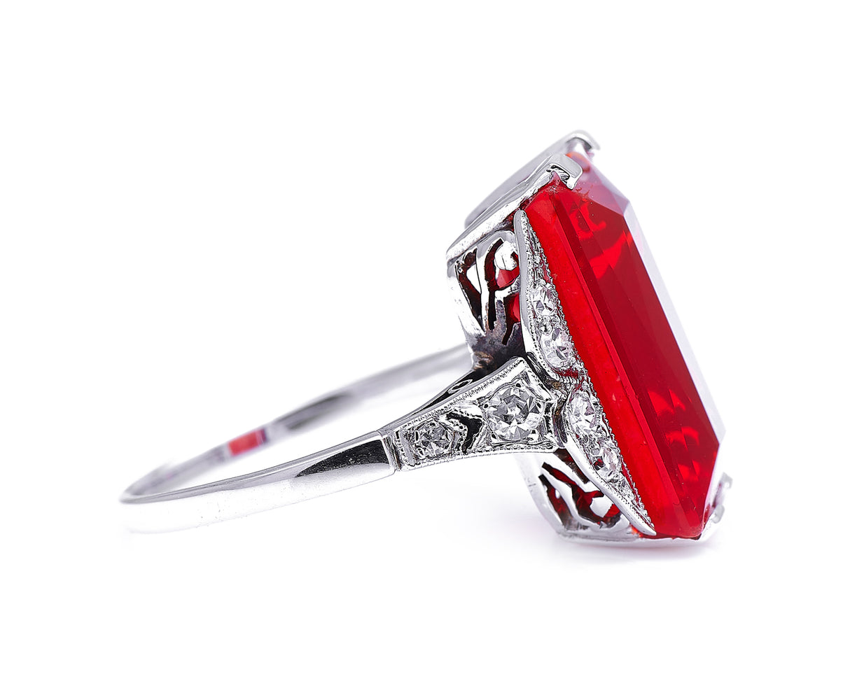 Art Deco, 18ct white gold, fire opal and diamond ring