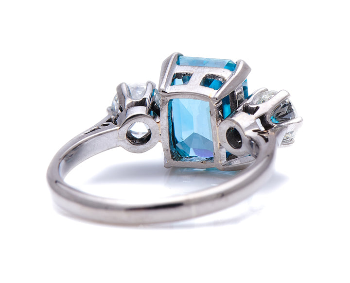 Art Deco, 18ct white gold, platinum, zircon and diamond three-stone ring