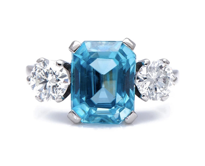 Art Deco, 18ct white gold, platinum, zircon and diamond three-stone ring