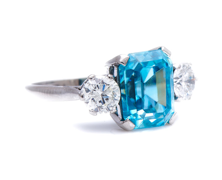 Art Deco, 18ct white gold, platinum, zircon and diamond three-stone ring
