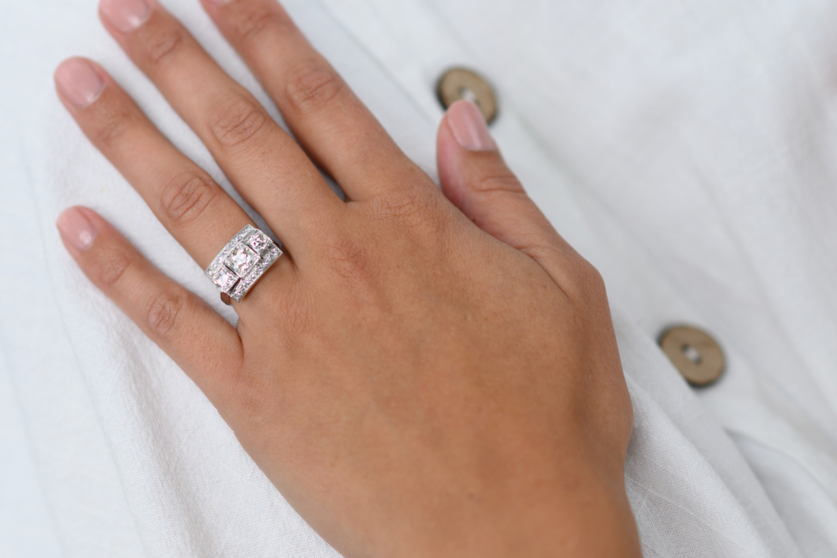 Art Deco, 1930s, platinum, diamond plaque engagement ring