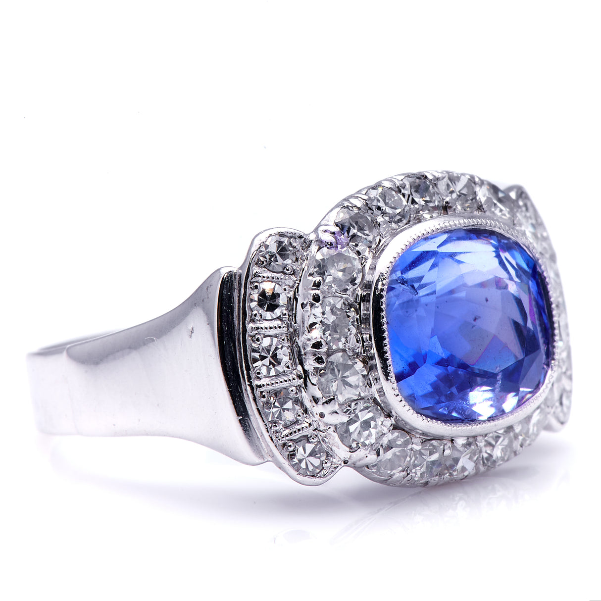 Art Deco, Austrian, 5ct Sapphire and Diamond Cluster Ring | Antique Rings | Antique Ring Boutique | Vintage Engagement Rings | Antique Engagement Rings | Antique Jewellery Company | Vintage Jewellery