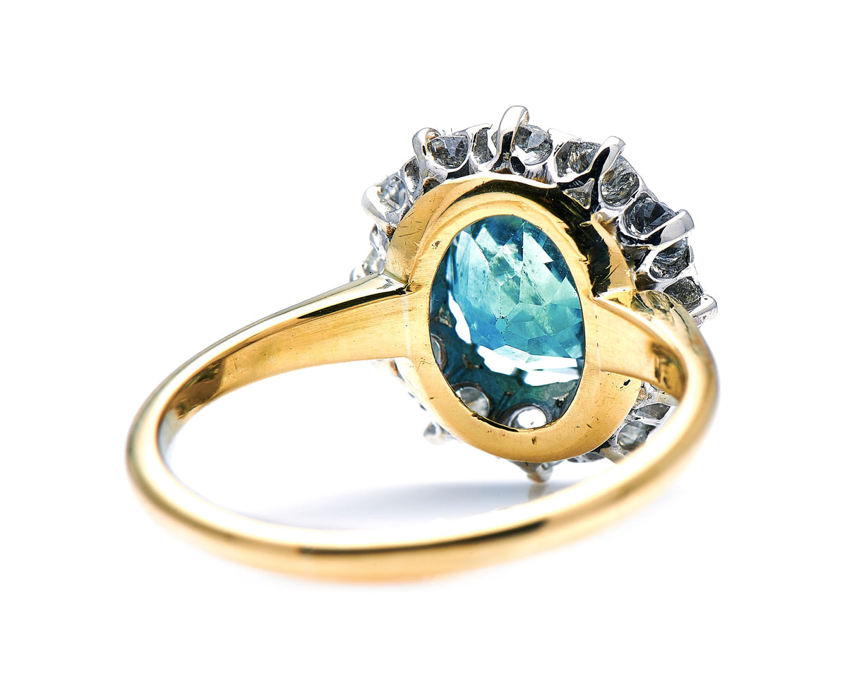 Art Deco, American, rare teal sapphire and diamond cluster ring