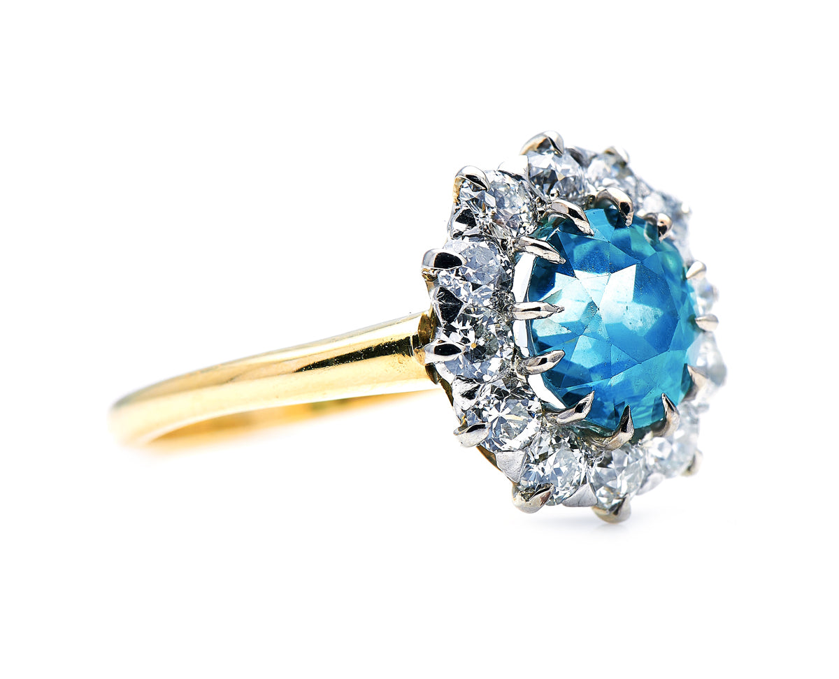 Art Deco, American, rare teal sapphire and diamond cluster ring