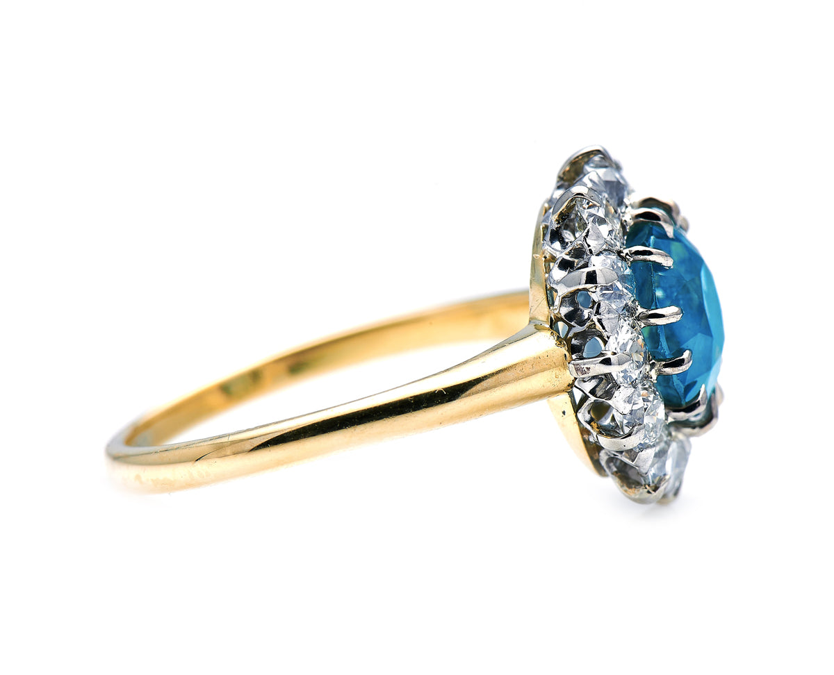 Art Deco, American, rare teal sapphire and diamond cluster ring