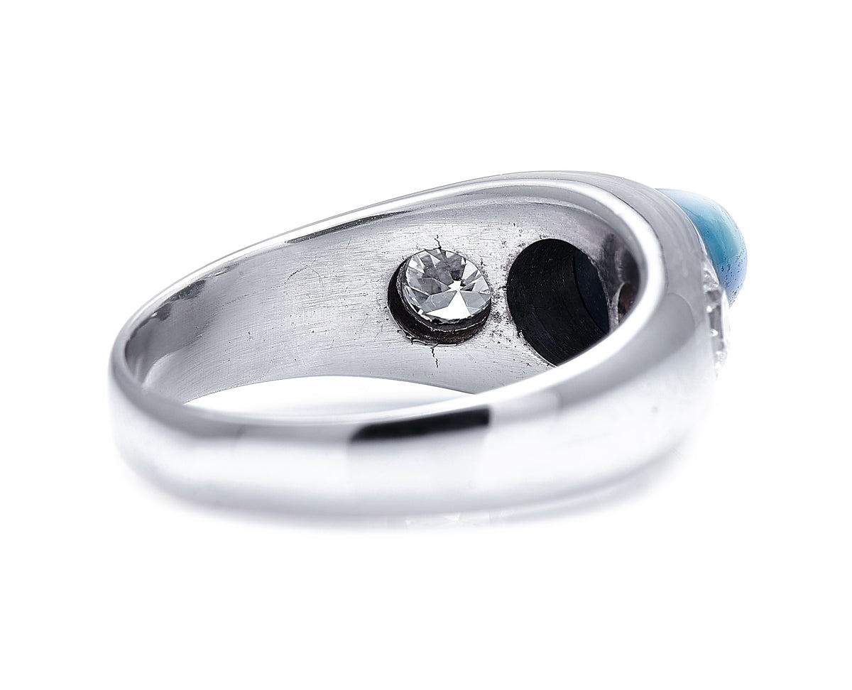 Art Deco, 18ct white gold, cabochon sapphire and diamond ring