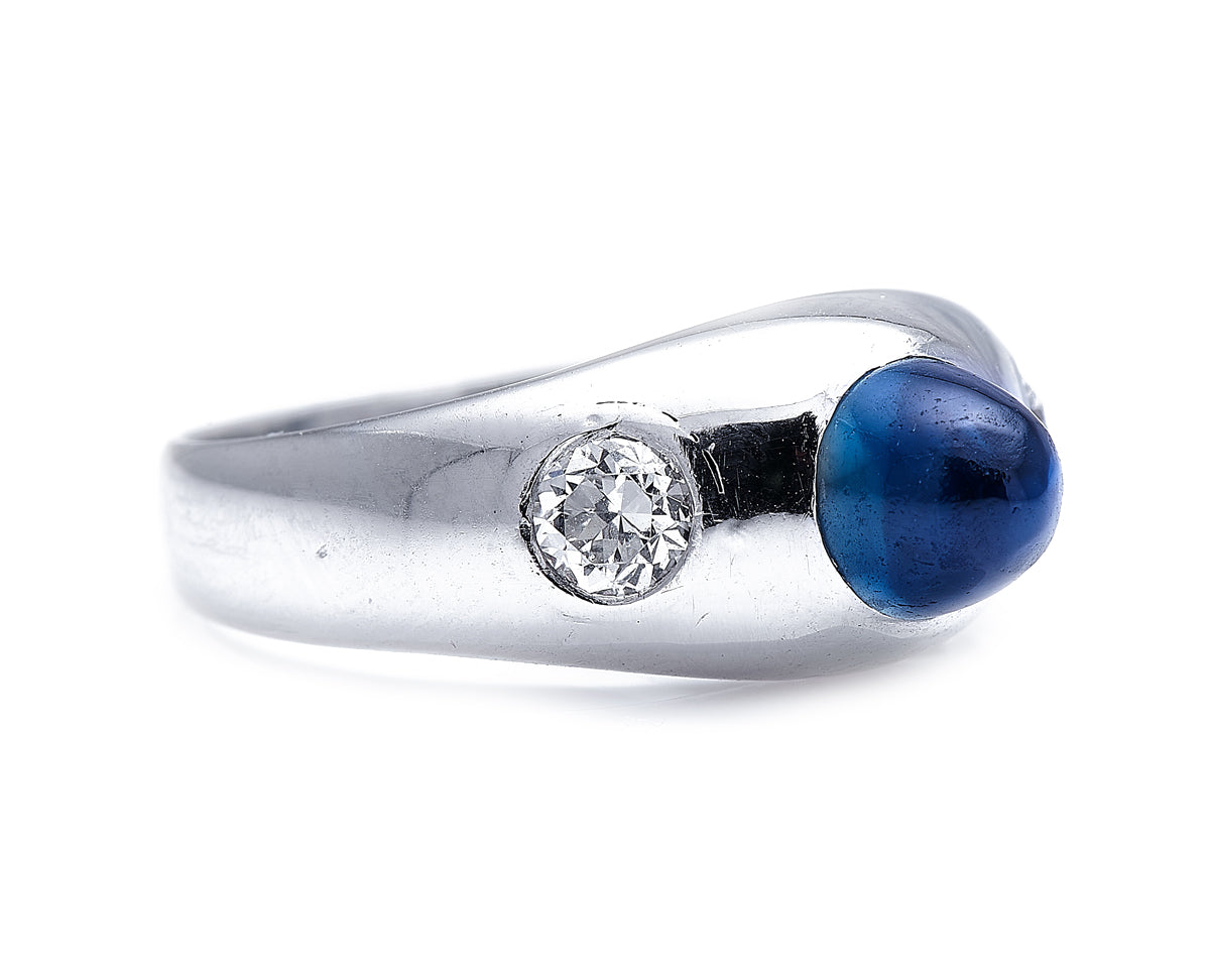 Art Deco, 18ct white gold, cabochon sapphire and diamond ring