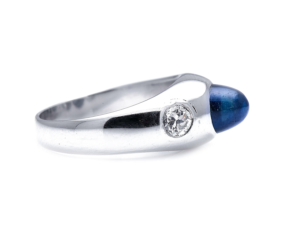 Art Deco, 18ct white gold, cabochon sapphire and diamond ring
