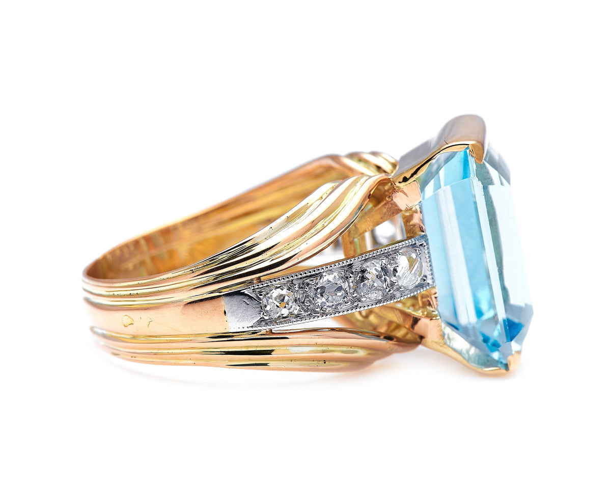 Art Deco, French, 18ct gold, aquamarine and diamond ring