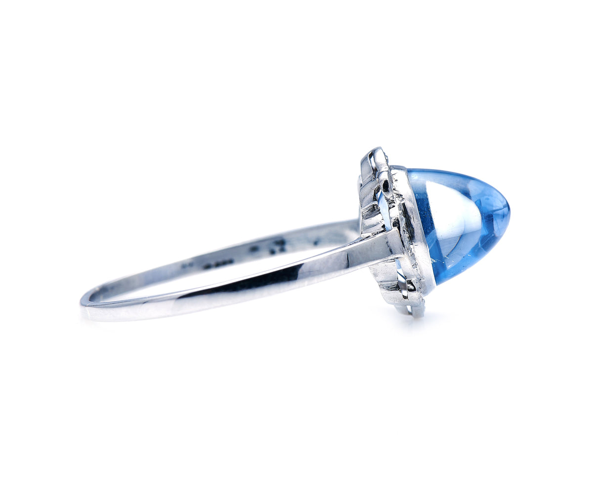 Art Deco, cabochon sri lankan sapphire & diamond ring