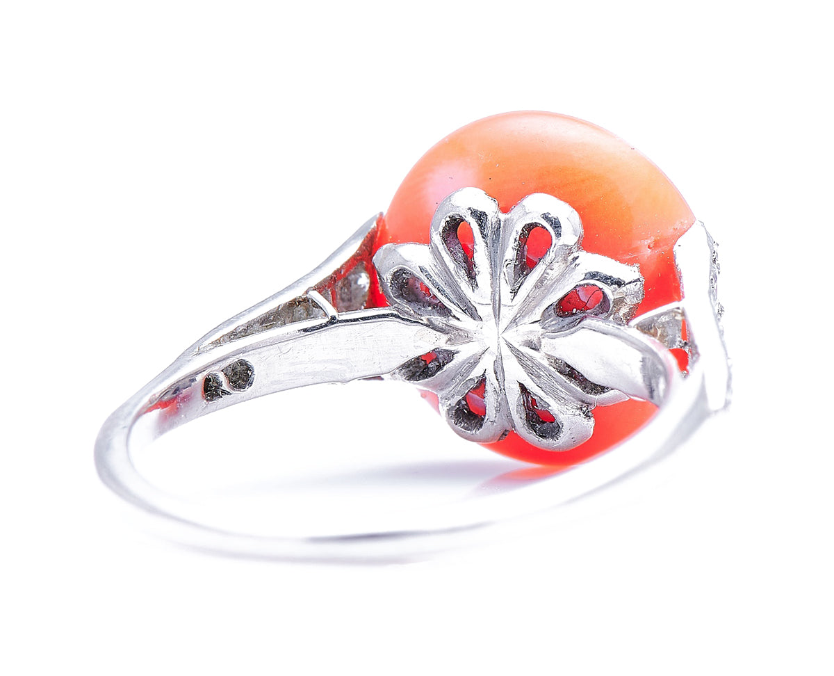Art Deco, platinum, coral and diamond ring
