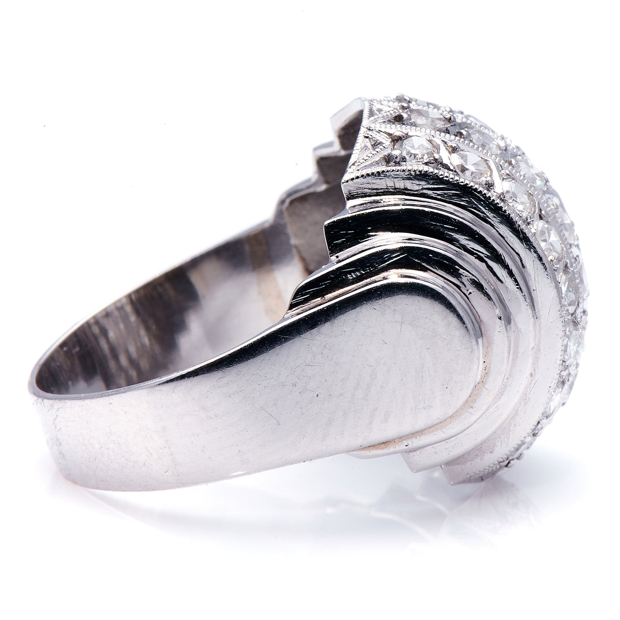 Art Deco, platinum, diamond bombé ring