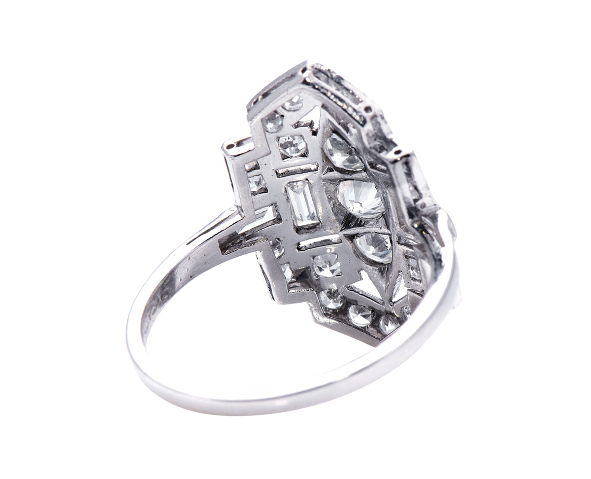 Art Deco, platinum, diamond plaque ring