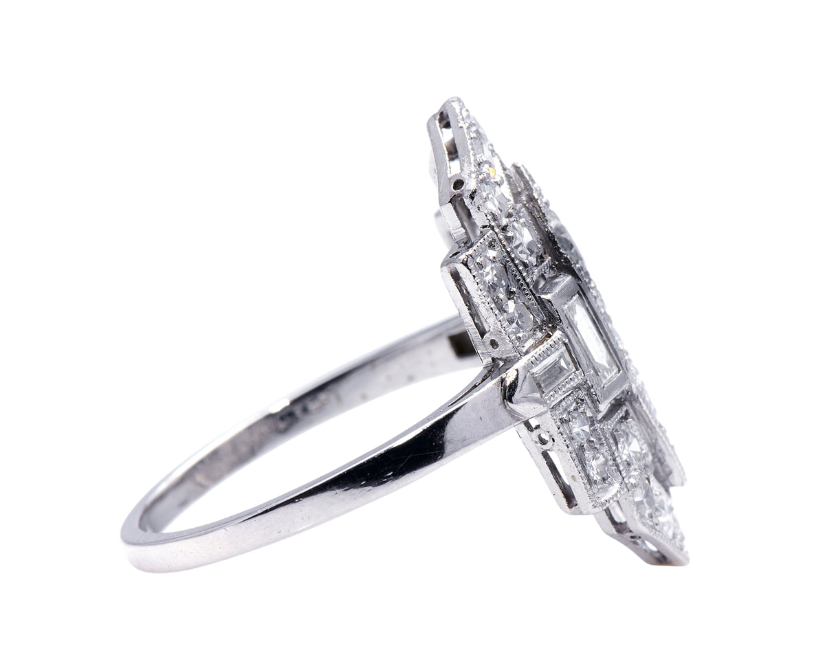 Art Deco, platinum, diamond plaque ring