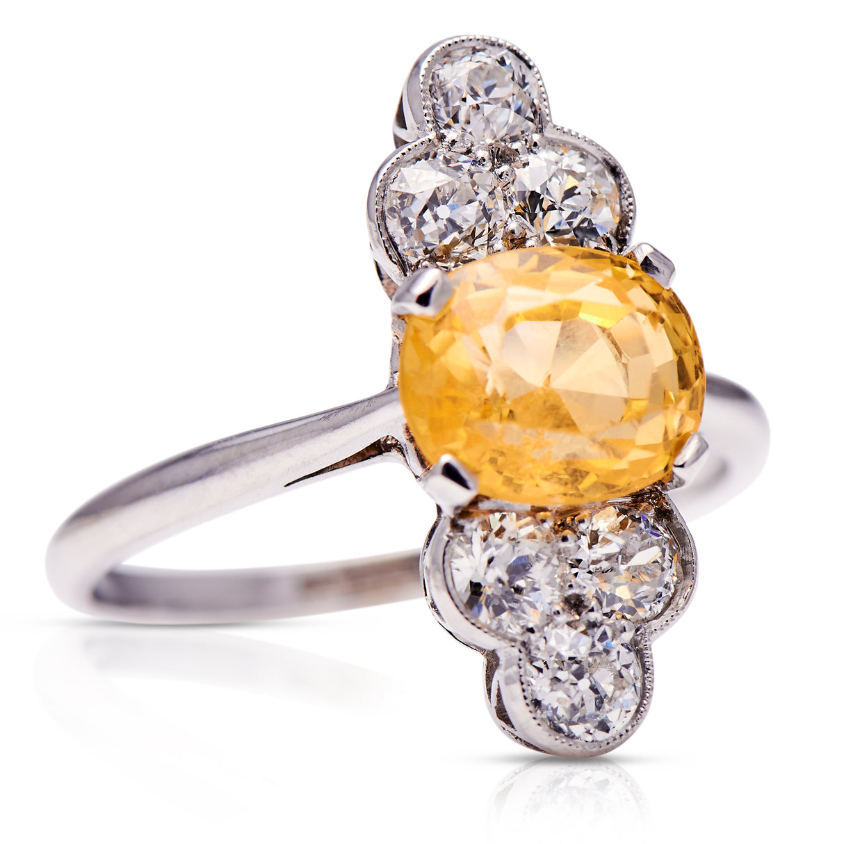 Art Deco, platinum, sri lankan yellow sapphire and diamond ring