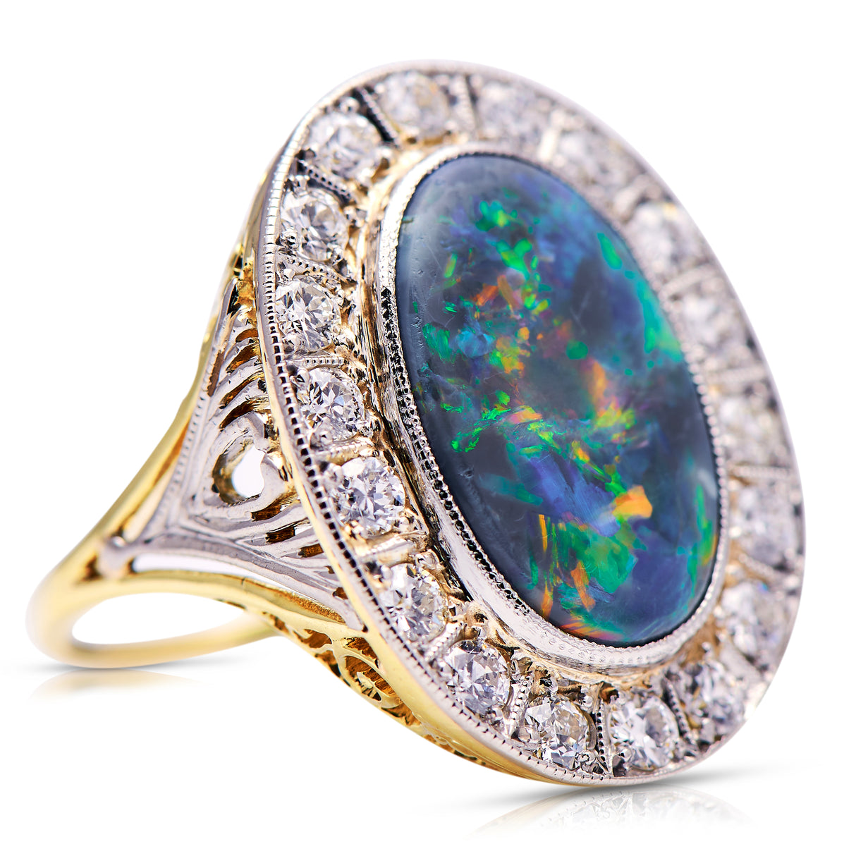 Art Deco | black opal and diamond cluster ring