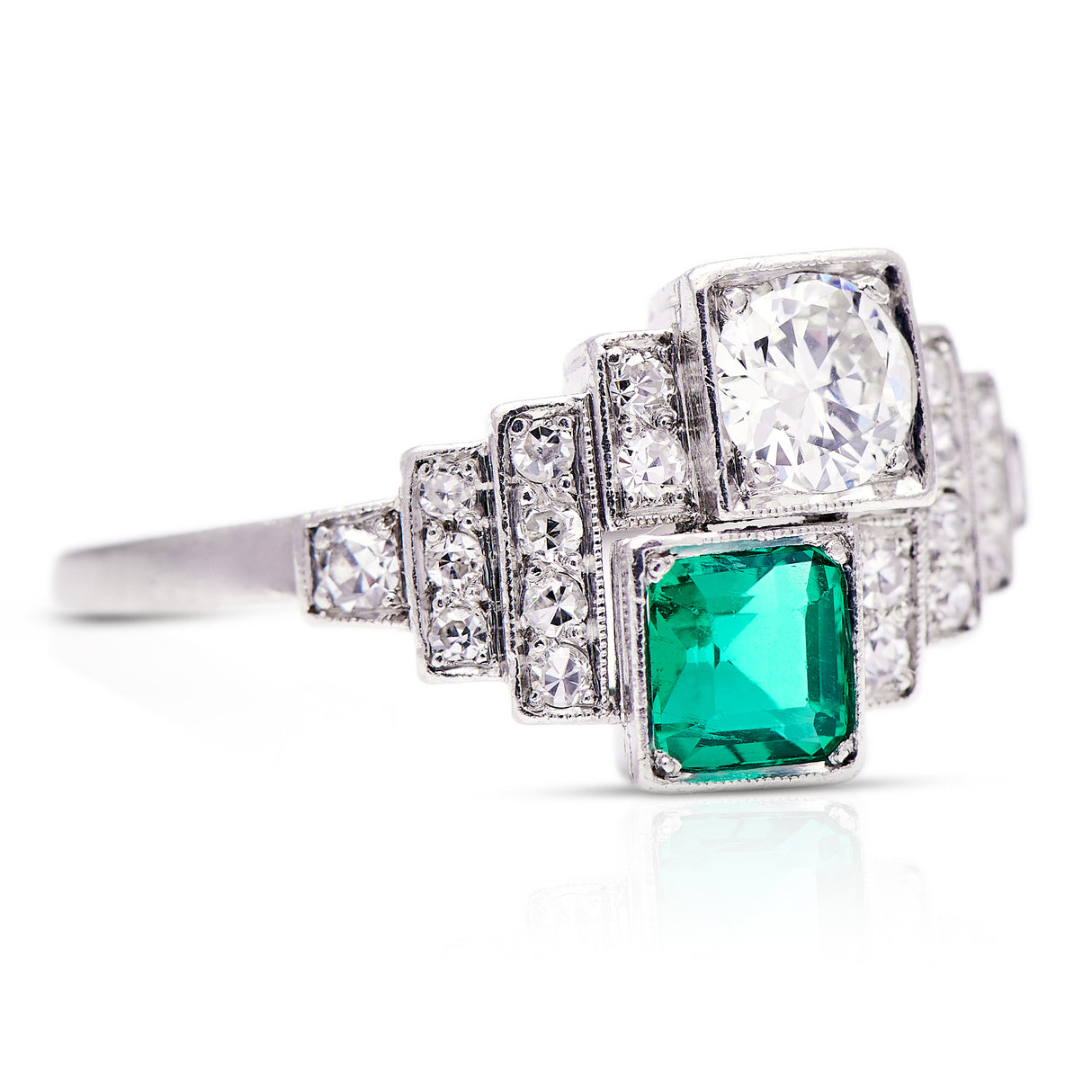 Art_Deco | German_Ring | 14ct_White_Gold | Emerald_and_Diamond Ring | Vintage_Engagement_Rings | Antique_Engagement_Ring | Antique_Rings | Vintage_Rings | Emerald | Emerald_rings | Emeraldring. Emerald and diamond rings. Emerald engagement ring. Emerald engagement rings. Emerald and diamond engagement ring. Emerald and diamond engagement rings. Platinum emerald ring. Antique emerald ring.
