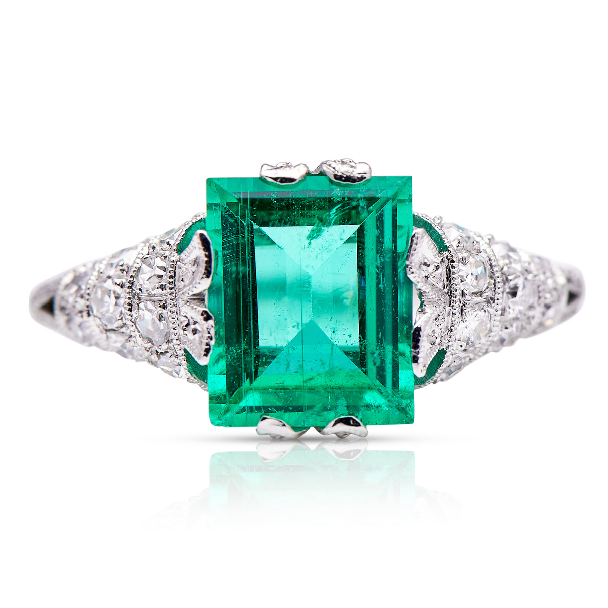 Art-Deco-Emerald-Diamond-Engagement-Ring-Antique-Vintage-Platinum