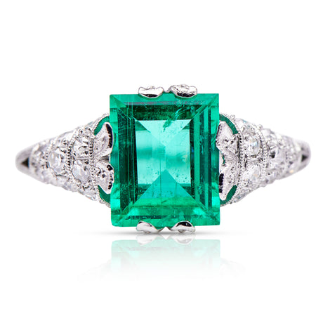 Art-Deco-Emerald-Diamond-Engagement-Ring-Antique-Vintage-Platinum