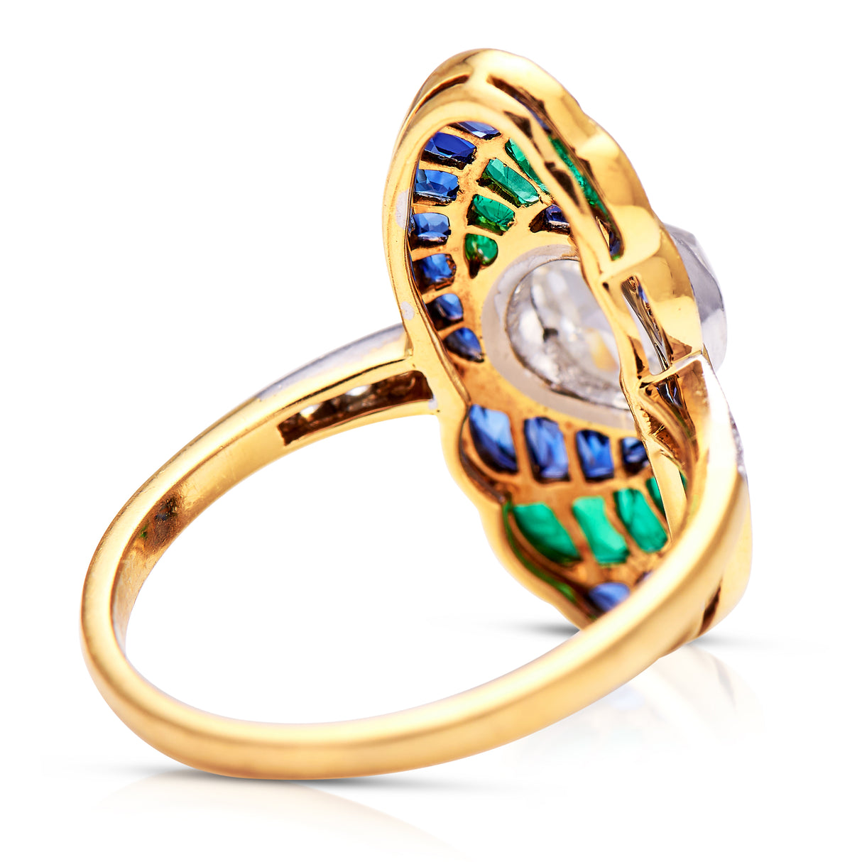 Art Deco, sapphire, emerald and diamond ring