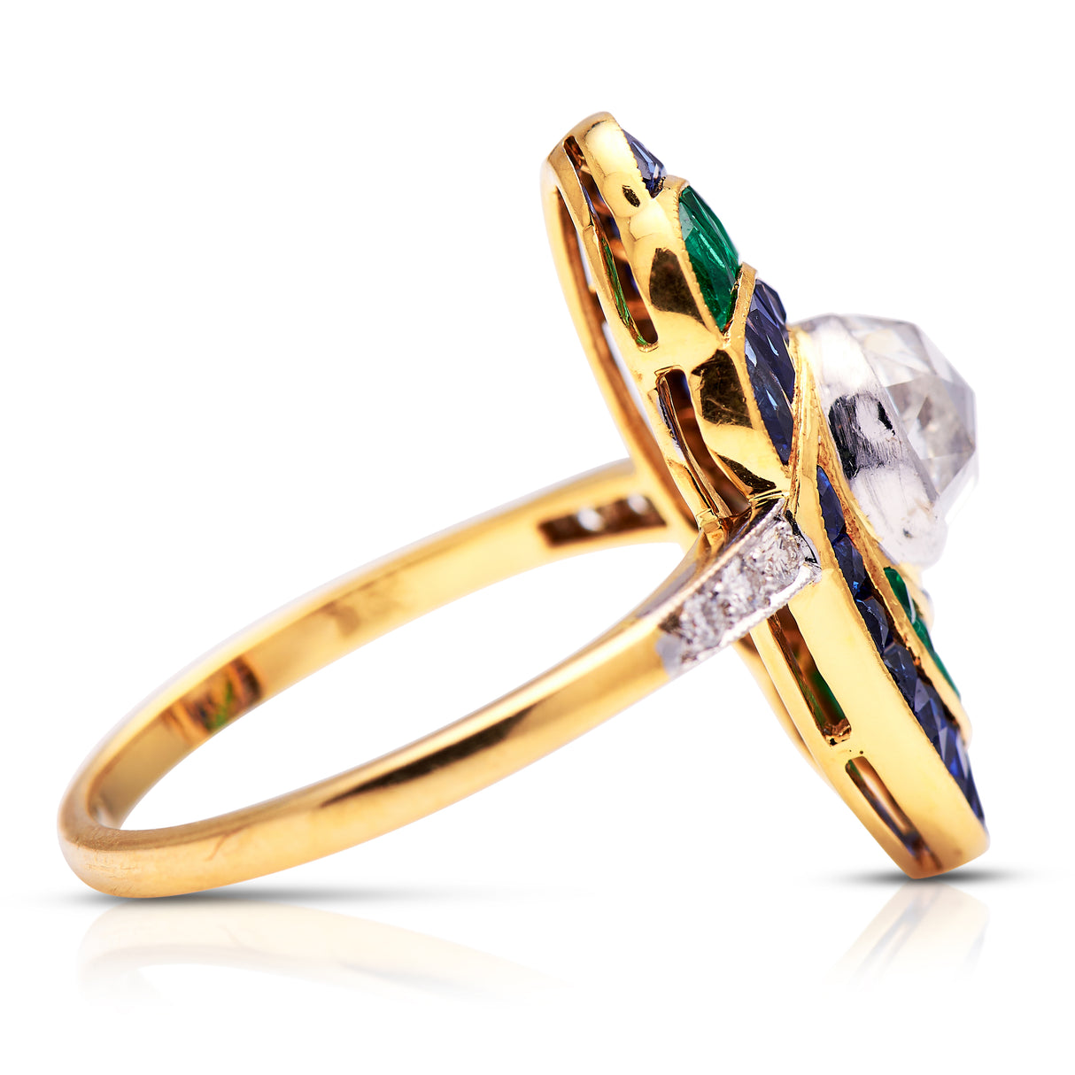 Art Deco, sapphire, emerald and diamond ring