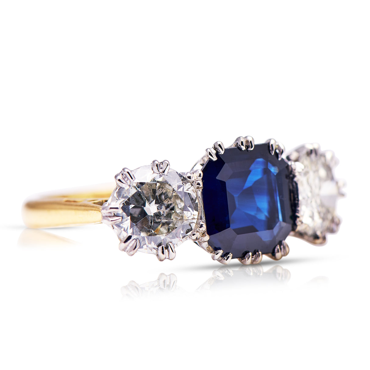 Art Deco | 1920s, large sapphire and diamond three stone ring