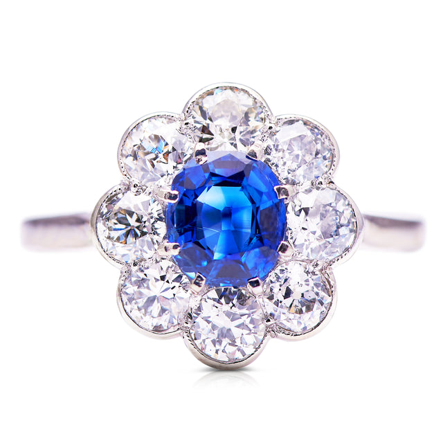 Cluster-Ring-Sapphire-Diamond-Antique-Art-Deco-Vintage-Ring-Jewelery