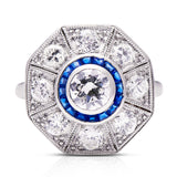 Art-Deco-Platinum-Diamond-Sapphire-Ring-Mosaic-Vintage