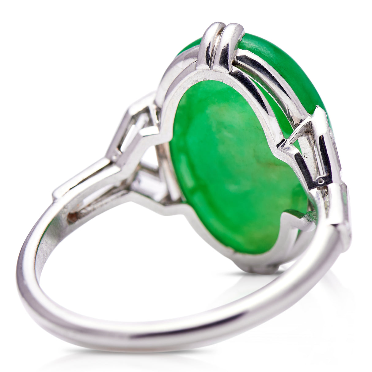 Art Deco | platinum, cabochon imperial jade & diamond ring