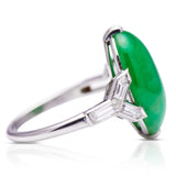 Art Deco | platinum, cabochon imperial jade & diamond ring