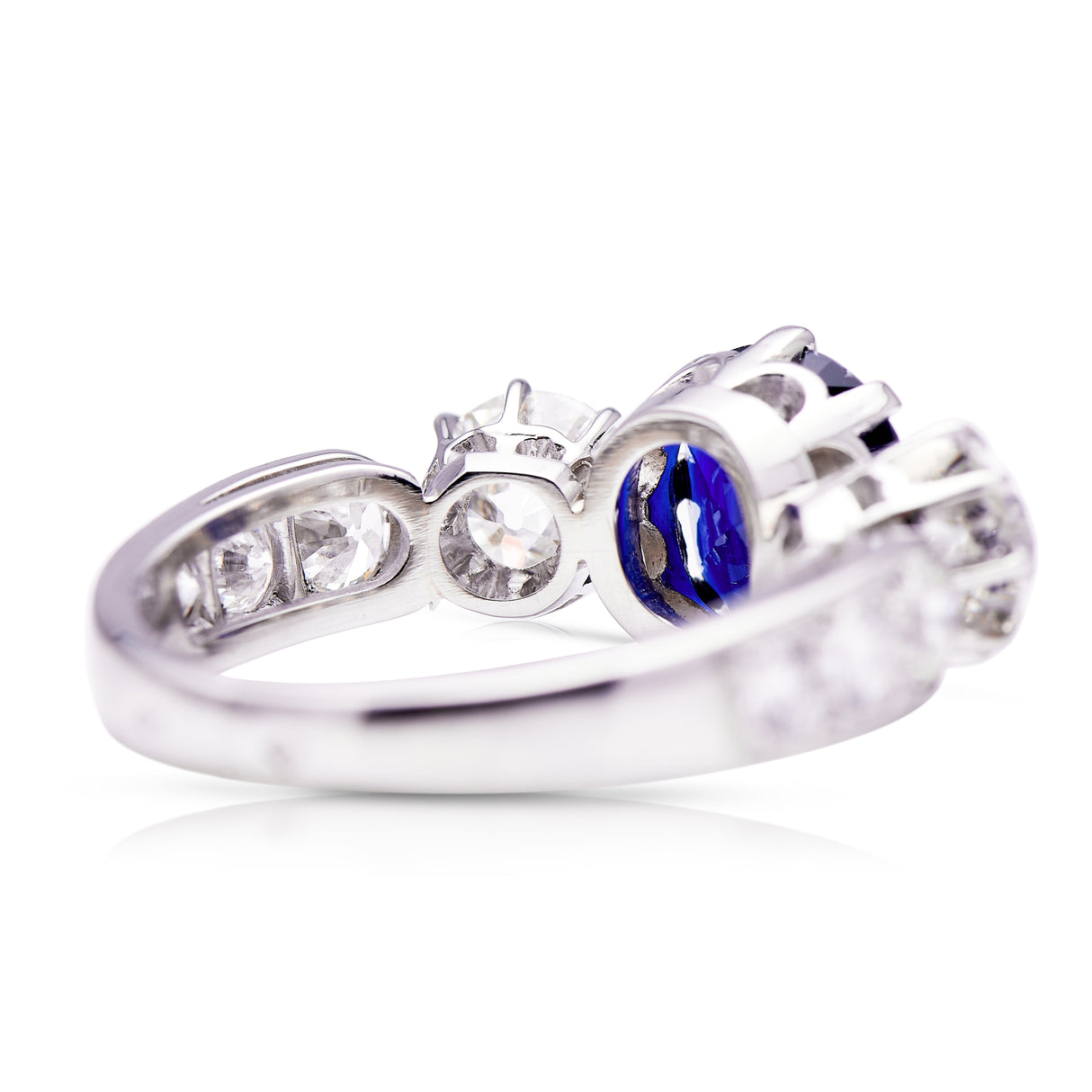 Art Deco, French, royal blue sapphire & diamond three-stone engagement ring