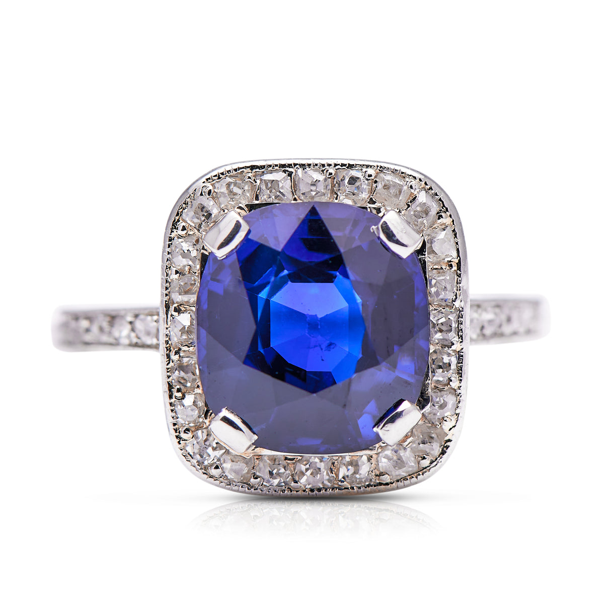 Engagement | Art Deco, royal blue sapphire and diamond ring