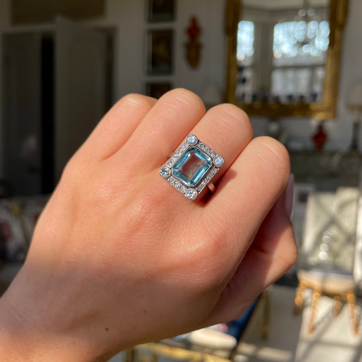 Belle Époque aquamarine & diamond panel ring