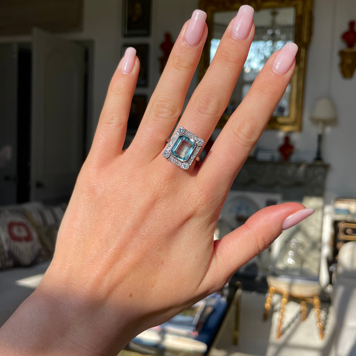 Belle Époque aquamarine & diamond panel ring