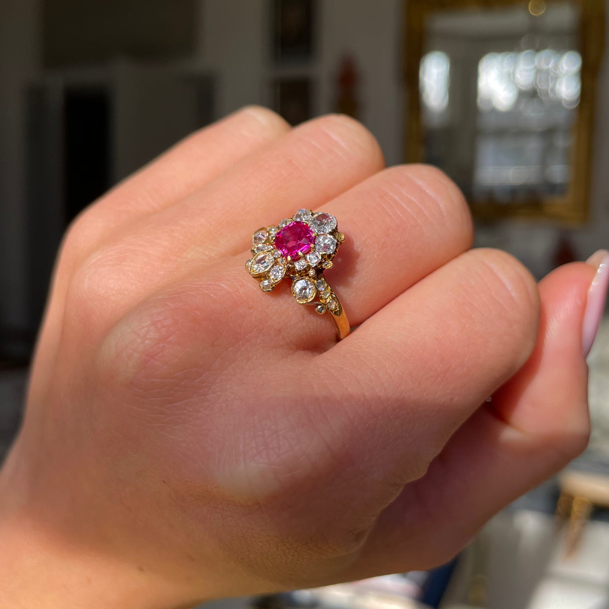 Belle Époque, 18ct gold, pink sapphire and diamond fancy cluster ring