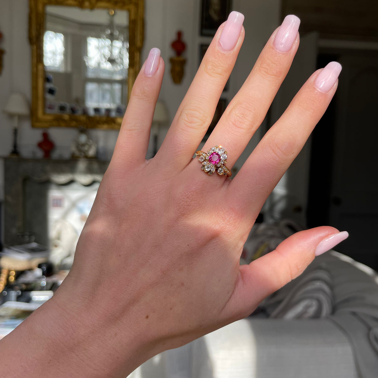 Belle Époque, 18ct gold, pink sapphire and diamond fancy cluster ring