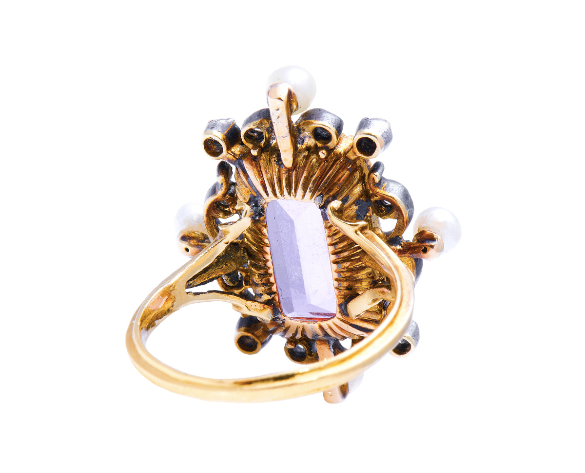 Belle Époque, 18ct gold, pink topaz, pearl and diamond ring