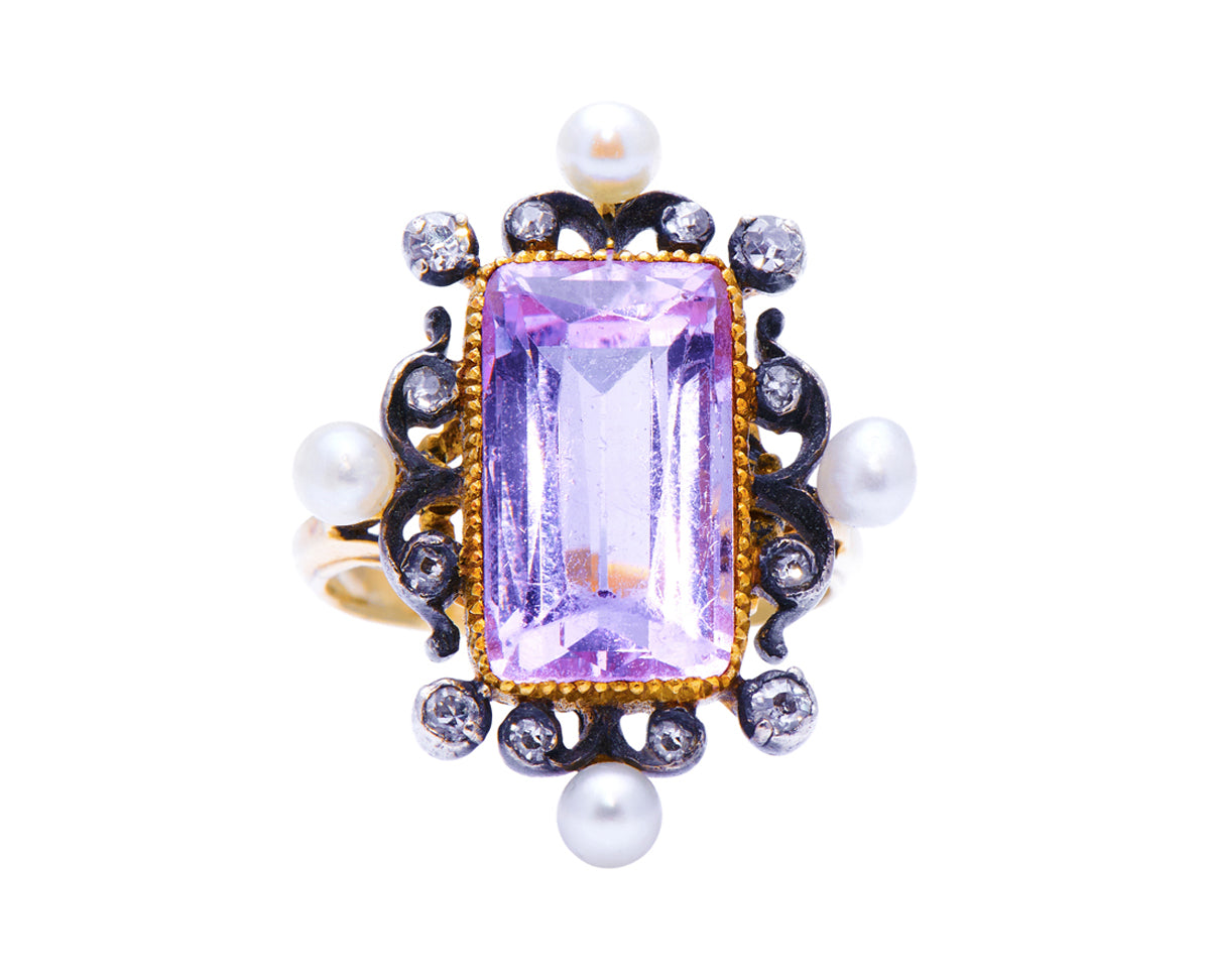 Belle Époque, 18ct gold, pink topaz, pearl and diamond ring
