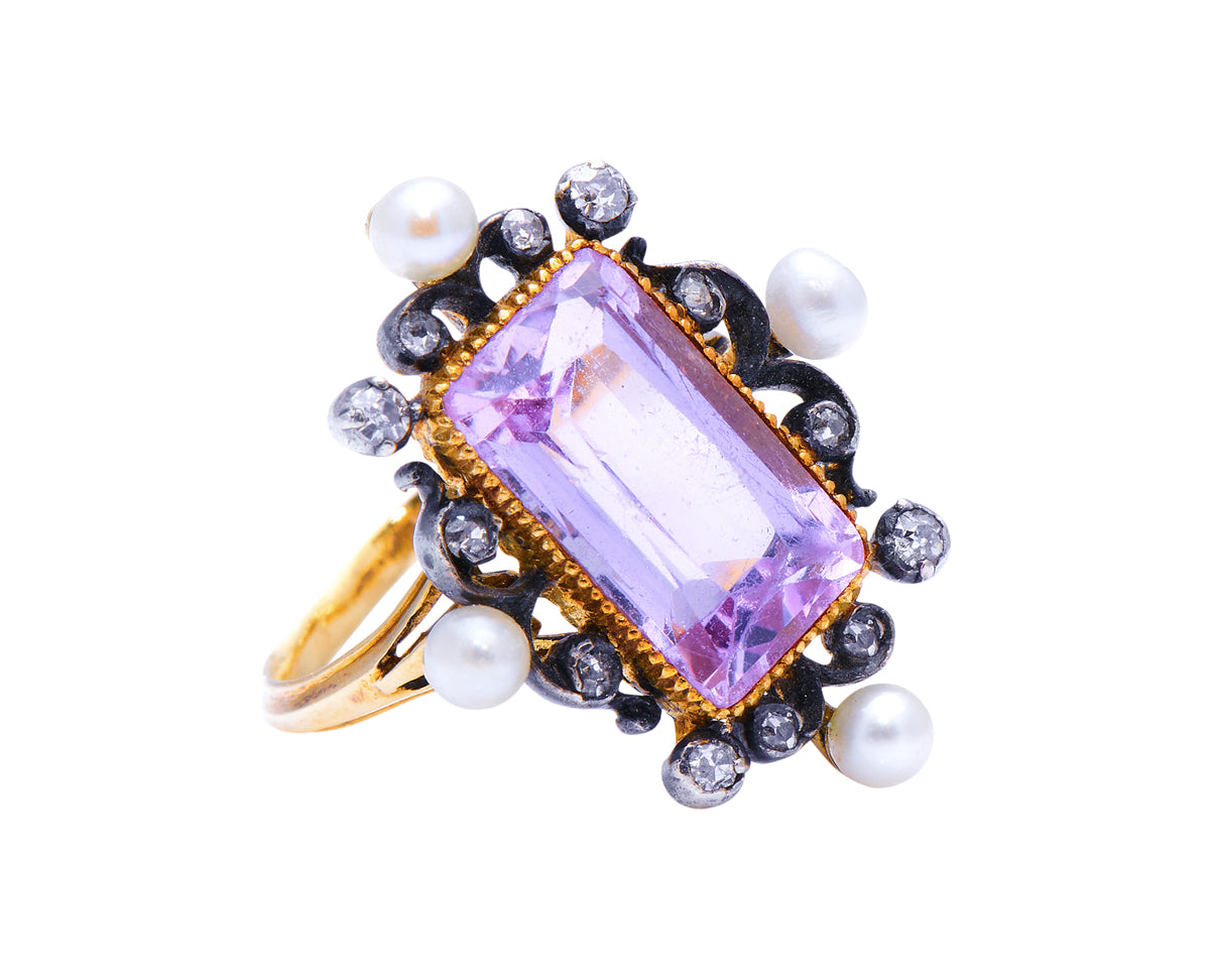Belle Époque, 18ct gold, pink topaz, pearl and diamond ring