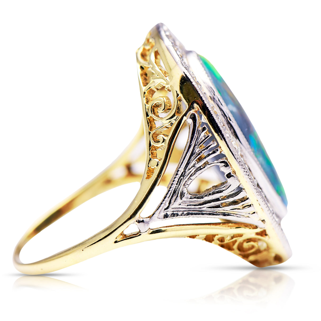 Art Deco | black opal and diamond cluster ring