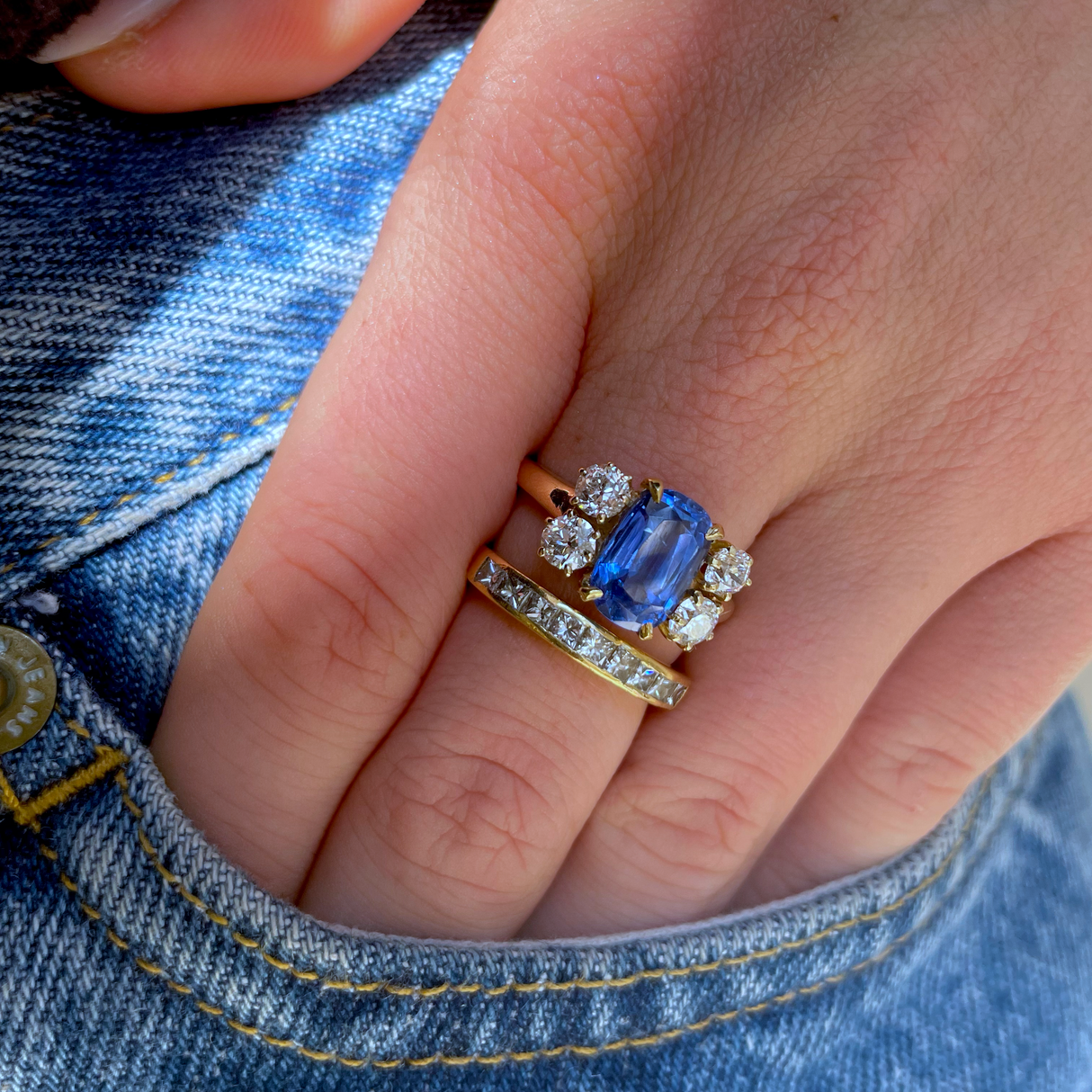 Antique Victorian Burmese sapphire and diamond engagement ring, 18ct yellow gold