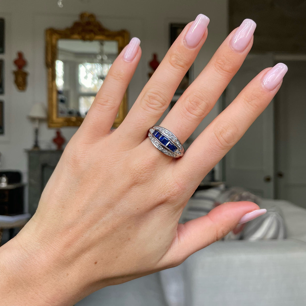 Art Deco, 1930s, sapphire & diamond band ring