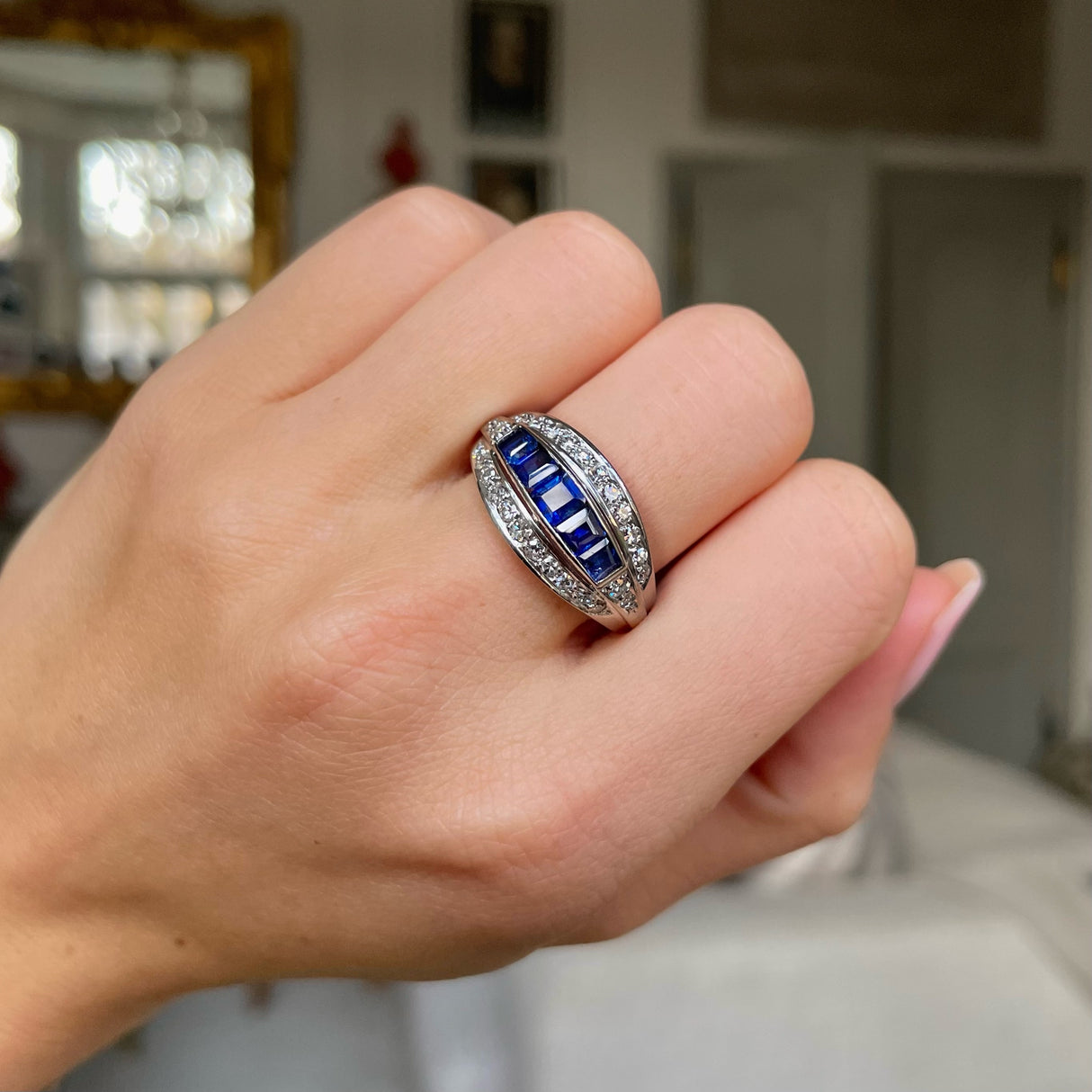 Art Deco, 1930s, sapphire & diamond band ring