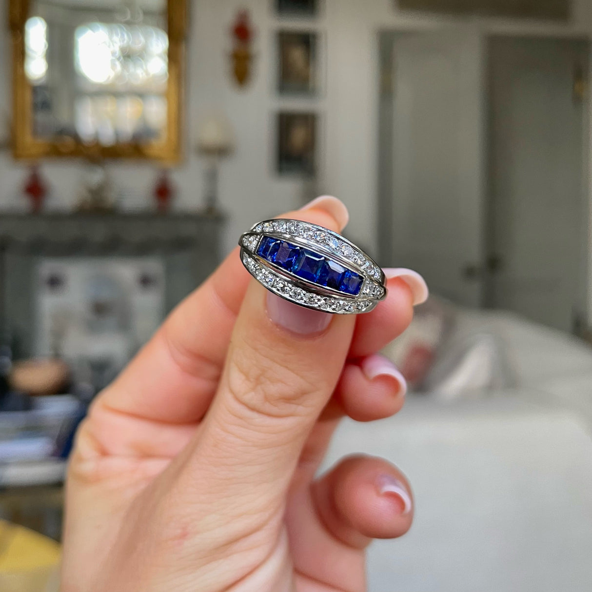 Art Deco, 1930s, sapphire & diamond band ring