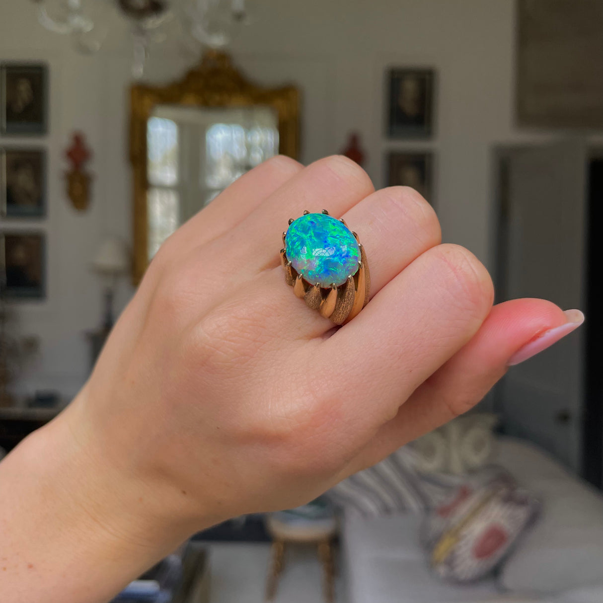 Vintage 1970s cabochon australian opal ring