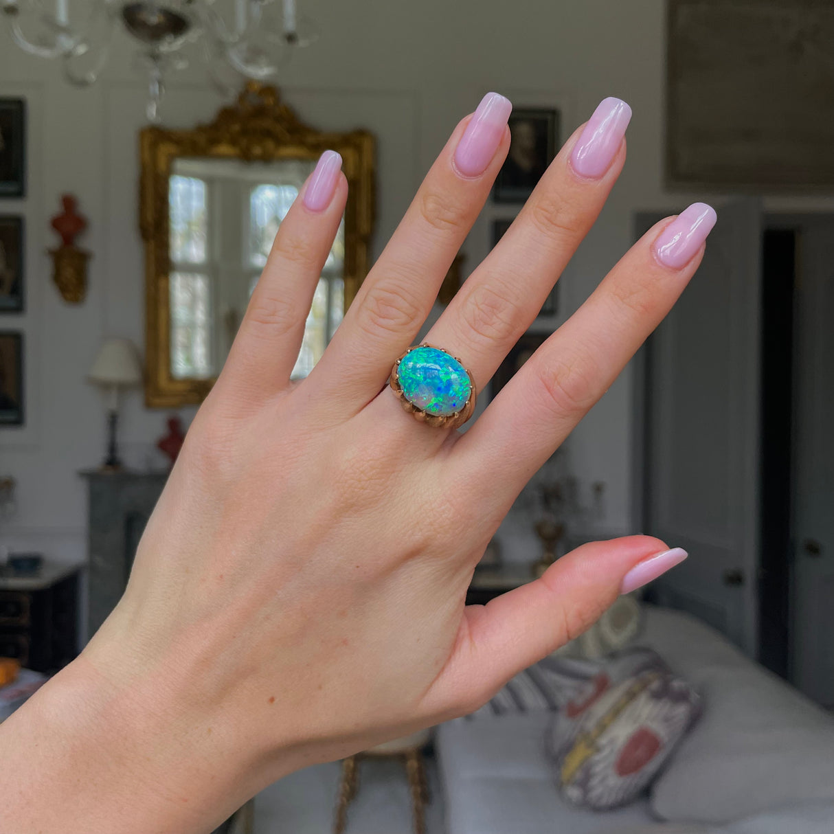 Vintage 1970s cabochon australian opal ring