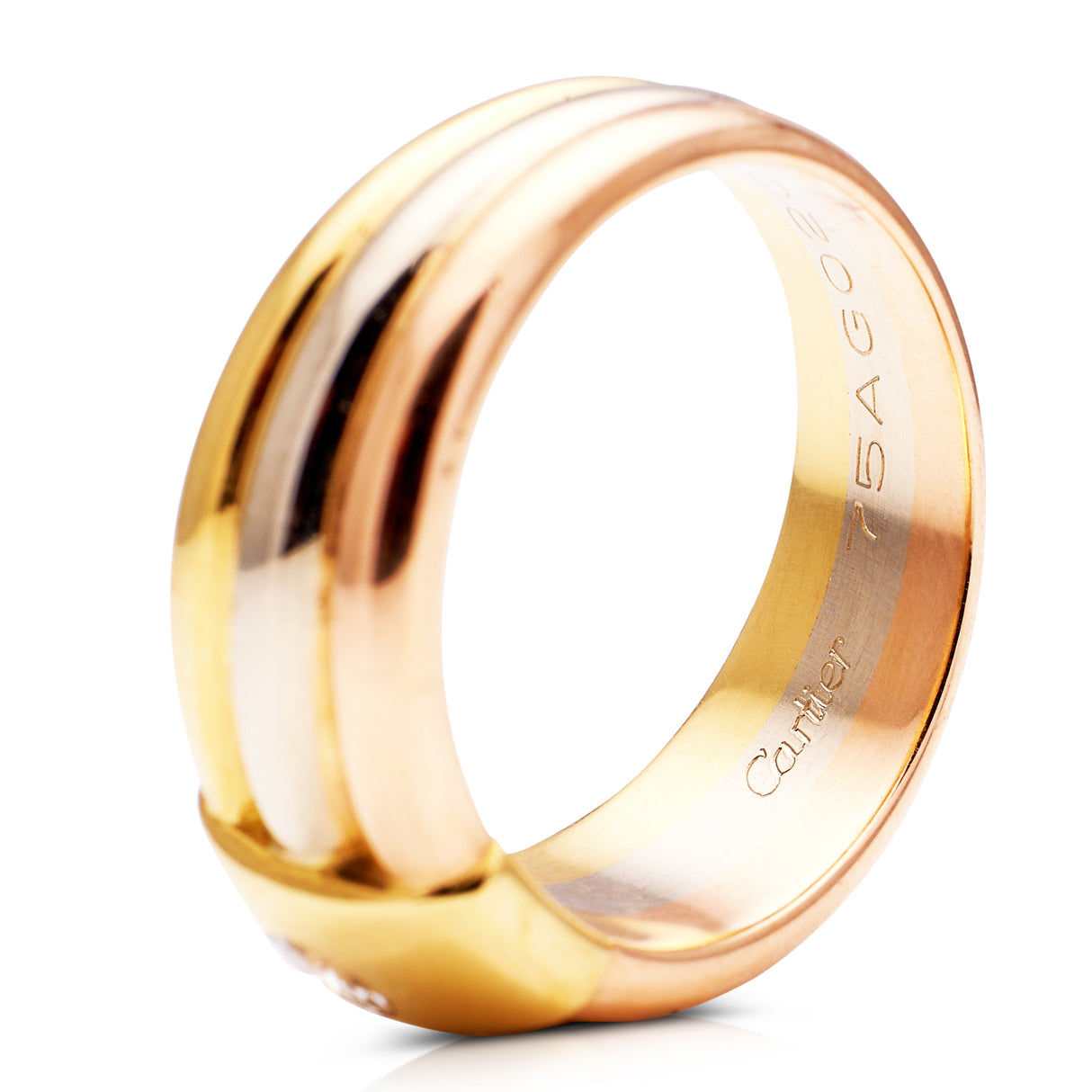 Cartier | a stylish 18ct rose, white and yellow gold diamond band, signed